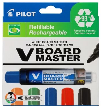 Whiteboard-marker, Pilot LIQUID, rund, 5 ass. farver i etui 