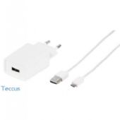 Teccus USB-A hjemmeoplader 1m hvid