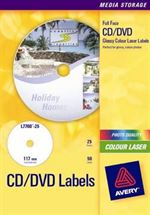 CD etiketter Avery full face Ø117, laser, 25 ark/50 labels, mat