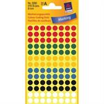 Etiketter Avery 3090, runde 8 mm, assorterede, 416 stk