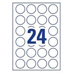 Etiketter Avery 3415, runde 40 mm, hvide, 100 ark á 24 stk