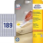 Laserlabel aftagelig, 25,4 x 10 mm, 30 ark, 189 pr. ark