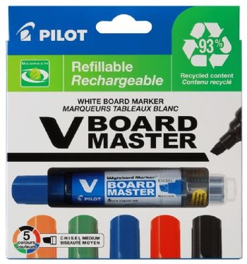 Whiteboard marker, BG Pilot V-Board Master, Skrå Ass. Etui/5