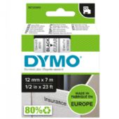 Dymo tape, 45010, 12mm x 7m Sort på transparent