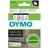 Dymo tape, 43610, 6mm x 7m Sort på transparent