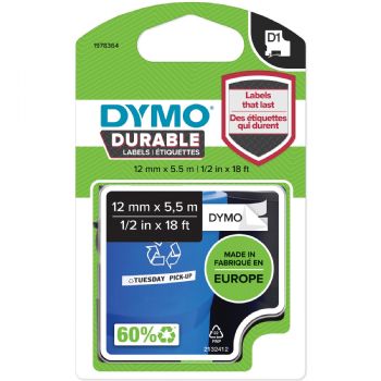 Dymo D1 Durable tape 12mmx5,5m hvid/sort