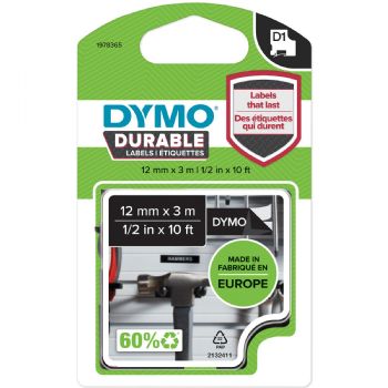 Dymo D1 Durable tape 12mm sort/hvid