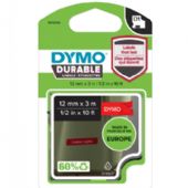 Dymo D1 Durable tape 12mm hvid/rød