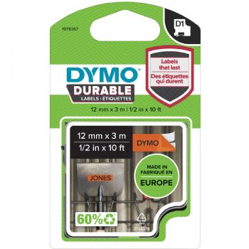 Dymo D1 Durable tape 12mmx3m orange/sort