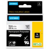 Dymo Rhino permanent polyestertape 9mm sort/klar