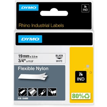 Dymo Rhino Flexible nylontape 19mm sort/hvid