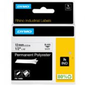 Dymo Rhino polyestertape 12mm sort/hvid
