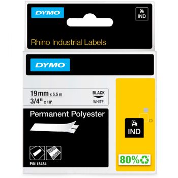 Dymo Rhino polyestertape 19mm sort/hvid