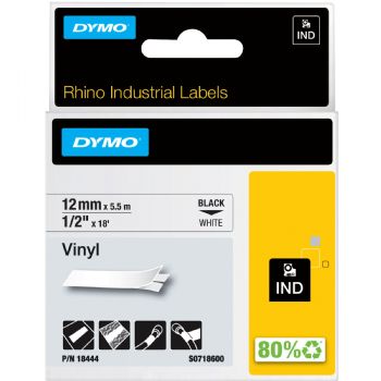Dymo Rhino vinyltape 12mmx5,5m sort/hvid