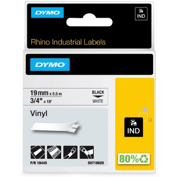 Dymo Rhino vinyltape 19mm sort/hvid