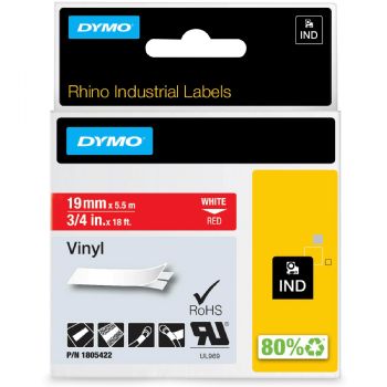 Dymo Rhino vinyl tape 19mm hvid/rød