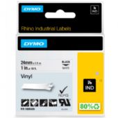 Dymo Rhino vinyltape 24mm sort/hvid