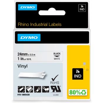 Dymo Rhino vinyltape 24mm sort/hvid