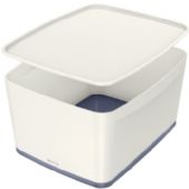 Leitz MyBox opbevaringsboks med låg i størrelsen large i farven hvid/grå