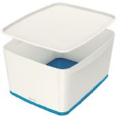 Leitz MyBox opbevaringsboks med låg i størrelsen large i farven hvid/blå