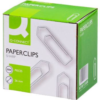 Papirclips 26 mm, Q-Connect 2.000 i papbox