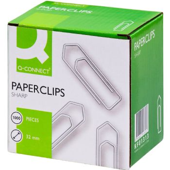 Papirclips 32 mm, Q-Connect 1.000 stk i papbox