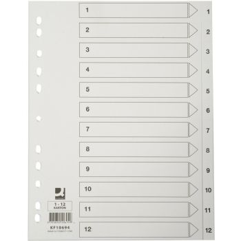 Hvide register fra Q-Connect A4 1-12 Karton
