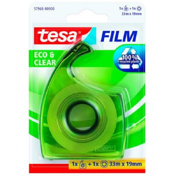Tesafilm Eco & Clear tape 19mmx33m + tapedispenser grøn