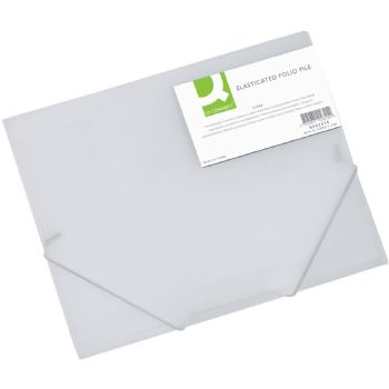 Elastikmappe Q-Connect Folio i transparent plast med 3 klapper