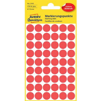 Etiketter Avery 3141, runde 12 mm, røde, 1 pose m. 270 stk