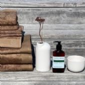 Bambus håndklædepakke håndklæder/sæbe/vase/skål brun