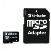 VERBATIM Memory Card 64GB Micro SDHC m/adapter