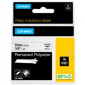 Dymo Rhino polyestertape 9mm sort/hvid