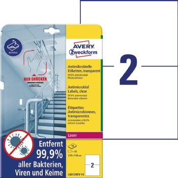 Avery L8012-10 antimikrobielle etiketter klar