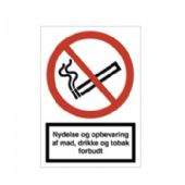 WhiteLabel Forbudsskilt A4 'Nydelse og opbevaring af mad, drikke og tobak forbudt' rød/hvid