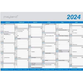 Mayland 2024 24058000 klassisk vægkalender A5 lyseblå