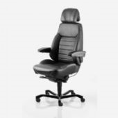 Kontorstol KAB Seating Executive, White-Line Sort skind inkl. armlæn og nakkestøtte i sort skind