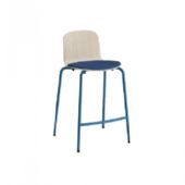 Barstol ADD Hvidpigmenteret eg laminat, sæde i blåt tekstil, blå ben