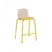 Barstol ADD Hvidpigmenteret eg laminat, sæde i gult tekstil, gule ben