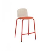 Barstol ADD Hvidpigmenteret eg laminat, sæde i rødt tekstil, røde ben